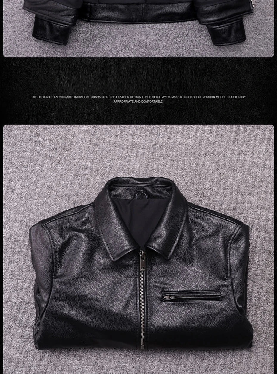 genuine leather jacket for men 100% real natural leather coat Classic casual style cowhide jacket vintage quality biker leather