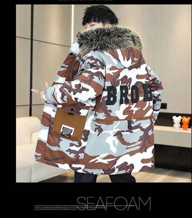 Autumn Winter New Thicken Warm Jacket Men Hooded Parkas Coat Fleece Trendy brand Streetwear ins wool jacket