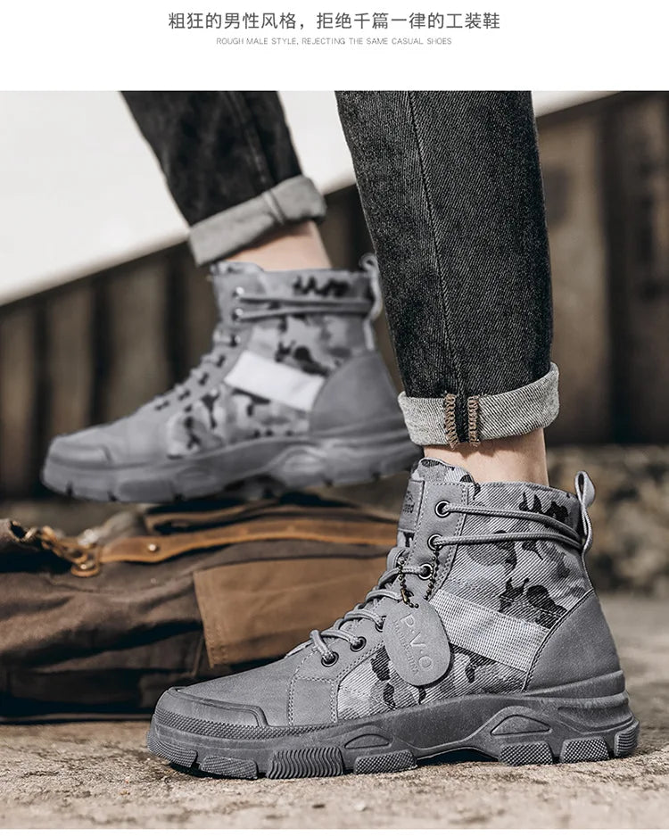 Men Boots Casual Outdoor Desert Boots Autumn Fashion Camouflage Lace-up Platform Shoes Man  Botas Masculina Zapatos Hombre