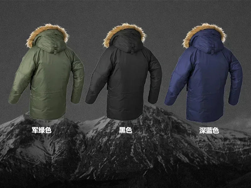 Large Size Military Plus Size Fur Hood Long Waterproof Windproof New Winter Parka Thick Men Outwear Jacket Coat USA SIZE Parkas