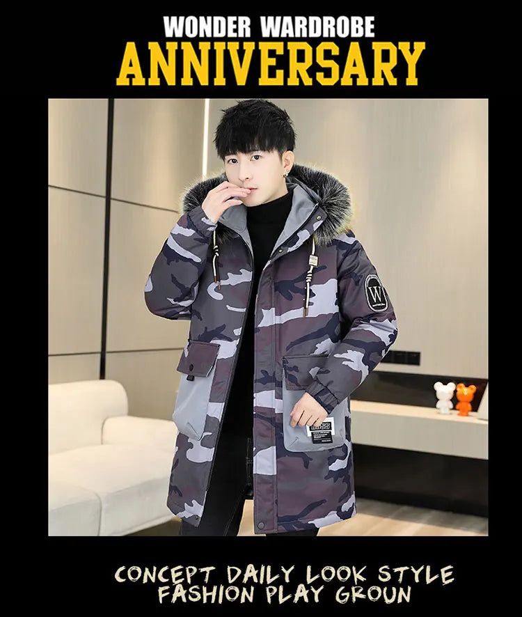 Autumn Winter New Thicken Warm Jacket Men Hooded Parkas Coat Fleece Trendy brand Streetwear ins wool jacket