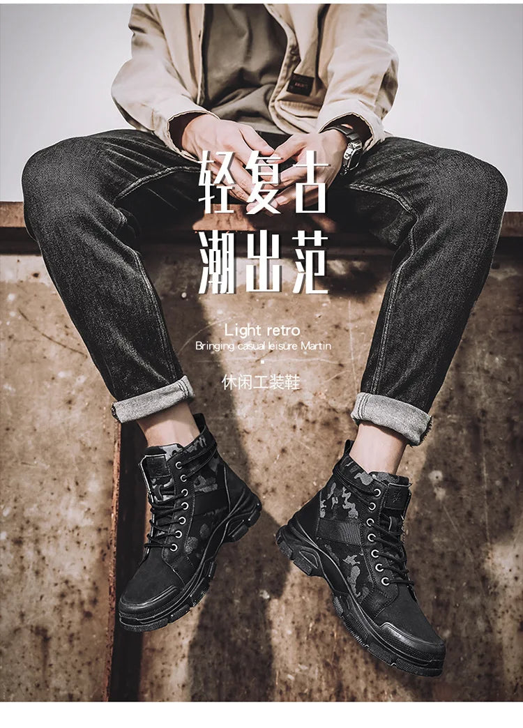 Men Boots Casual Outdoor Desert Boots Autumn Fashion Camouflage Lace-up Platform Shoes Man  Botas Masculina Zapatos Hombre