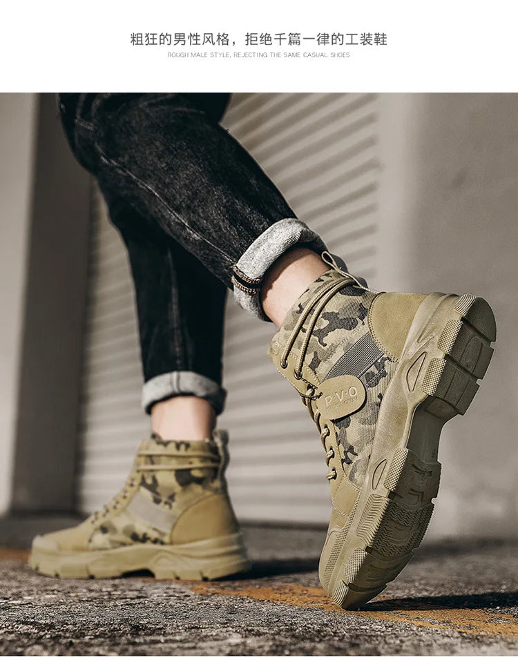 Men Boots Casual Outdoor Desert Boots Autumn Fashion Camouflage Lace-up Platform Shoes Man  Botas Masculina Zapatos Hombre