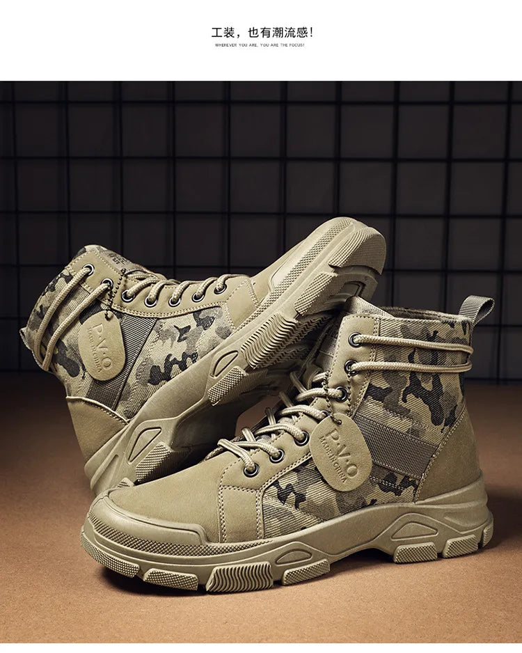 Men Boots Casual Outdoor Desert Boots Autumn Fashion Camouflage Lace-up Platform Shoes Man  Botas Masculina Zapatos Hombre