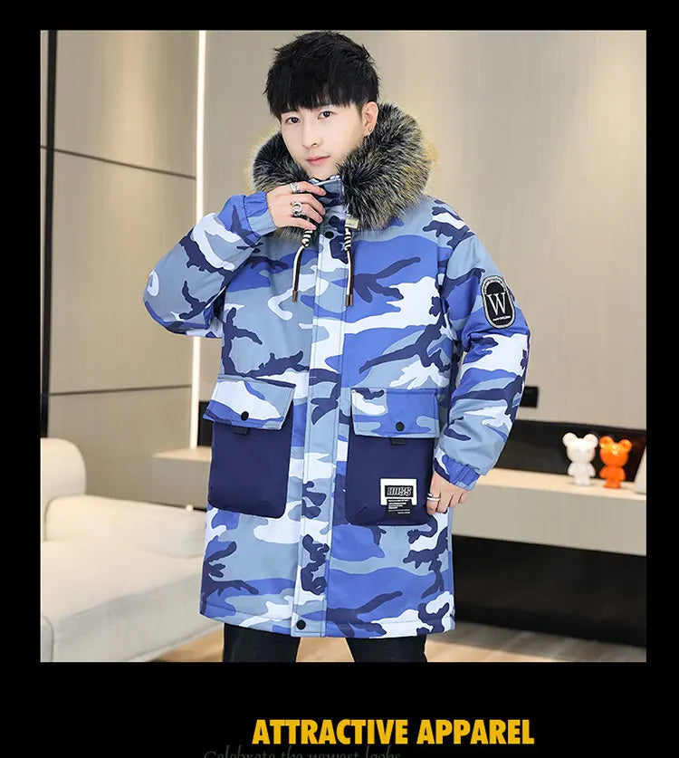 Autumn Winter New Thicken Warm Jacket Men Hooded Parkas Coat Fleece Trendy brand Streetwear ins wool jacket