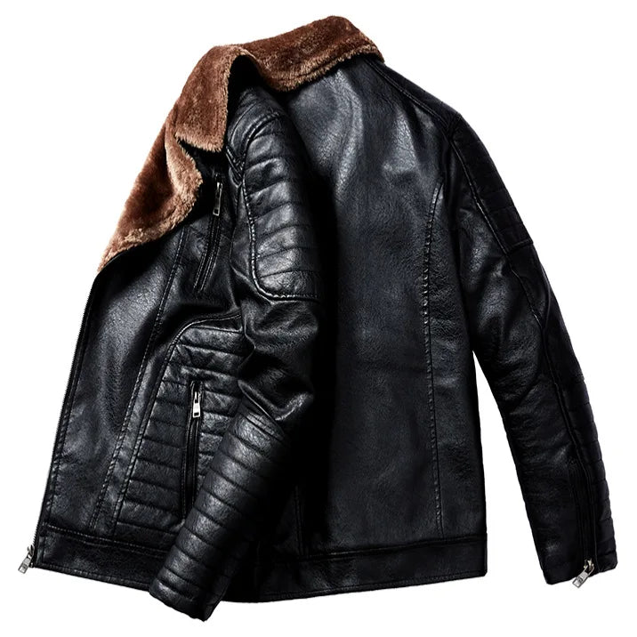 Men Fashion Leather Jacket Men Autumn Motorcycle Slim Fleece Jacket Coat Men Winter Outdoor Casual Motor Biker PU Leather Jacket