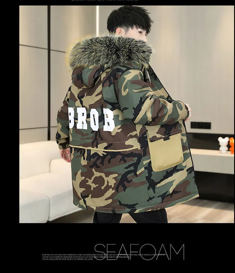 Autumn Winter New Thicken Warm Jacket Men Hooded Parkas Coat Fleece Trendy brand Streetwear ins wool jacket