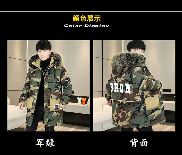 Autumn Winter New Thicken Warm Jacket Men Hooded Parkas Coat Fleece Trendy brand Streetwear ins wool jacket