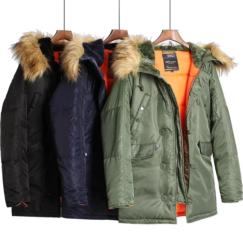 Large Size Military Plus Size Fur Hood Long Waterproof Windproof New Winter Parka Thick Men Outwear Jacket Coat USA SIZE Parkas