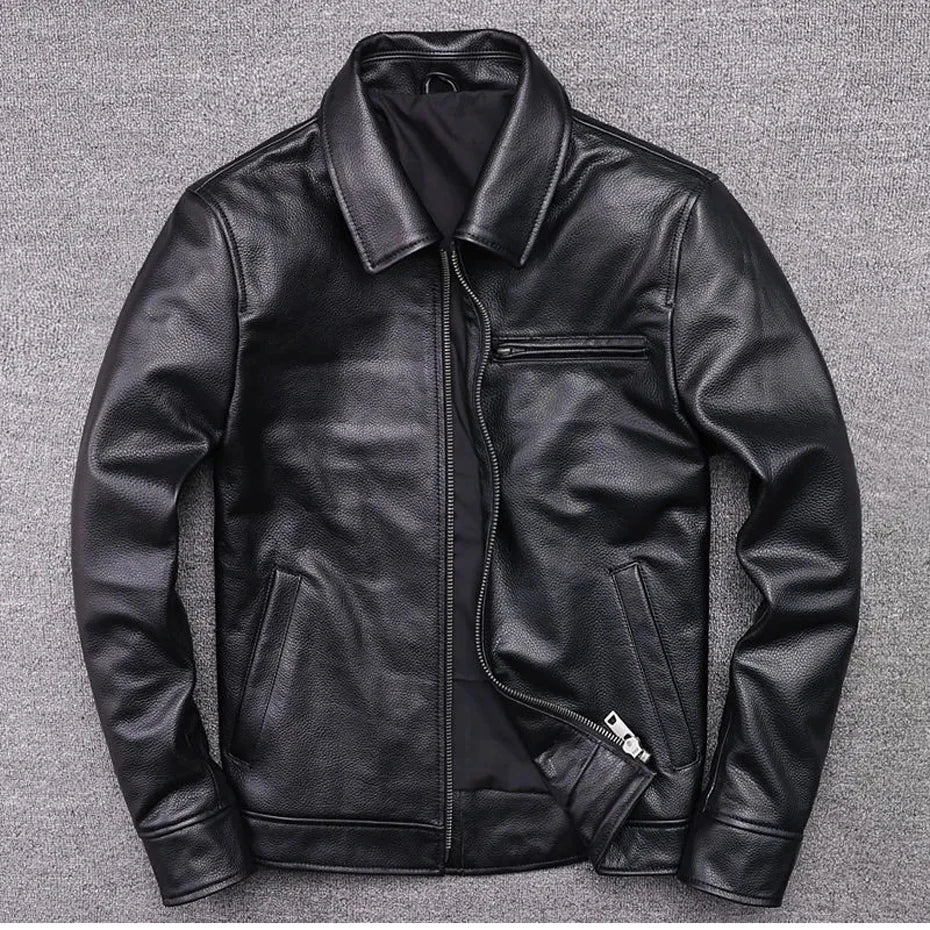 genuine leather jacket for men 100% real natural leather coat Classic casual style cowhide jacket vintage quality biker leather