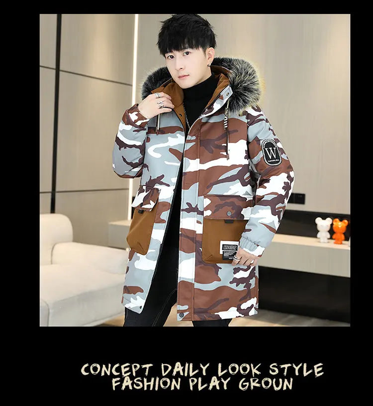 Autumn Winter New Thicken Warm Jacket Men Hooded Parkas Coat Fleece Trendy brand Streetwear ins wool jacket