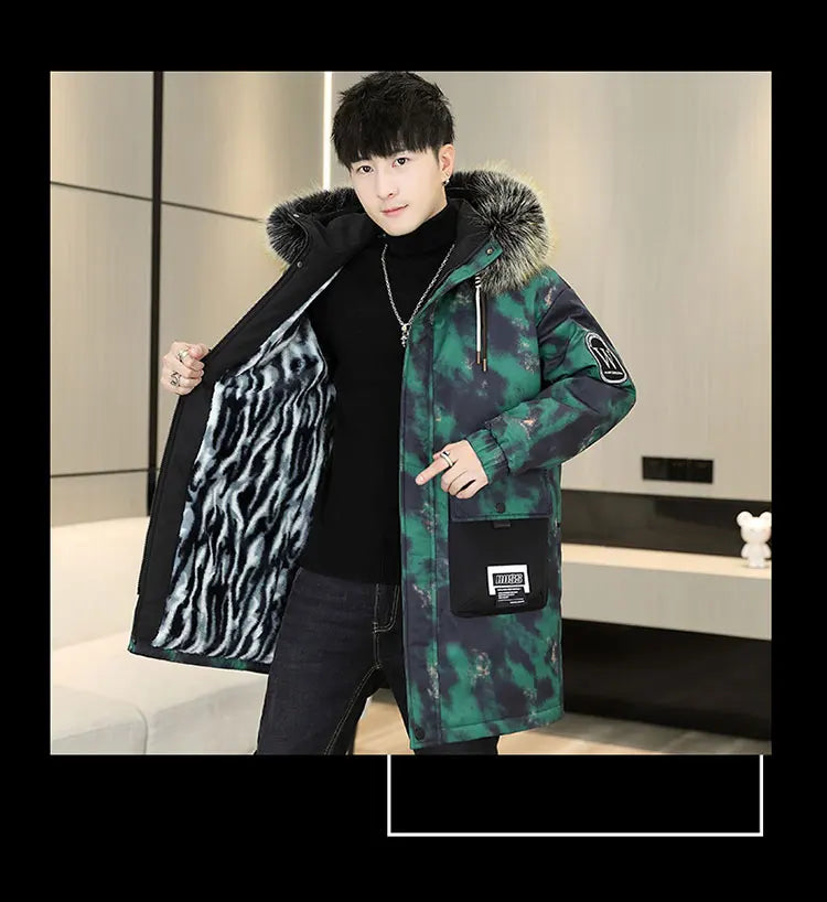 Autumn Winter New Thicken Warm Jacket Men Hooded Parkas Coat Fleece Trendy brand Streetwear ins wool jacket