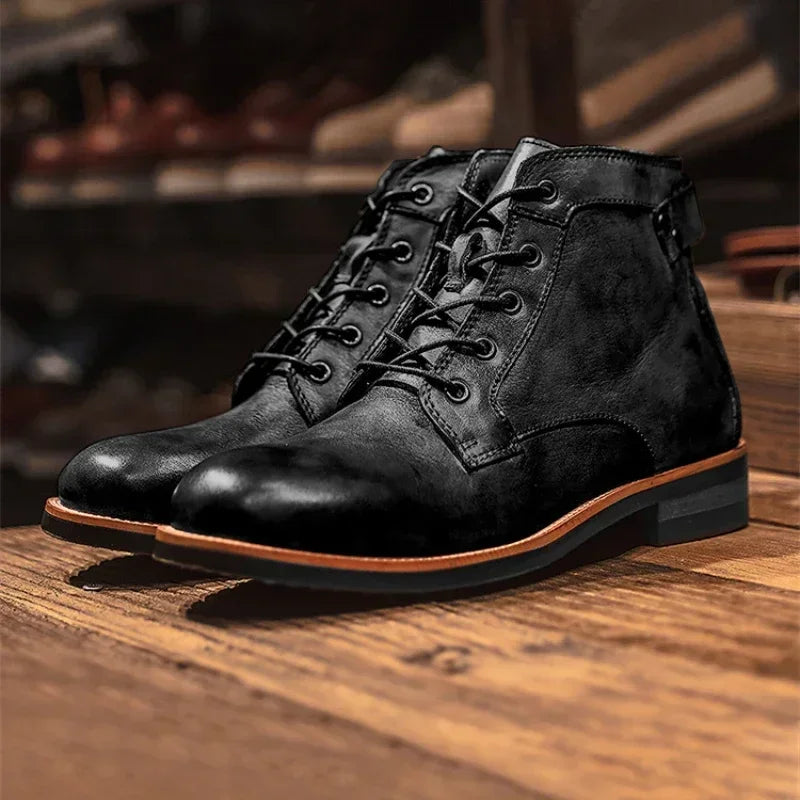 Handmade Leather Men Boots Retro Round Toe Ankle Boots 2025 Autumn Winter Punk Street Style Motorcycle Boots Men Chunky Botines