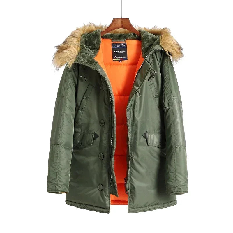 Large Size Military Plus Size Fur Hood Long Waterproof Windproof New Winter Parka Thick Men Outwear Jacket Coat USA SIZE Parkas
