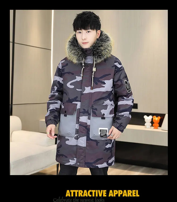 Autumn Winter New Thicken Warm Jacket Men Hooded Parkas Coat Fleece Trendy brand Streetwear ins wool jacket