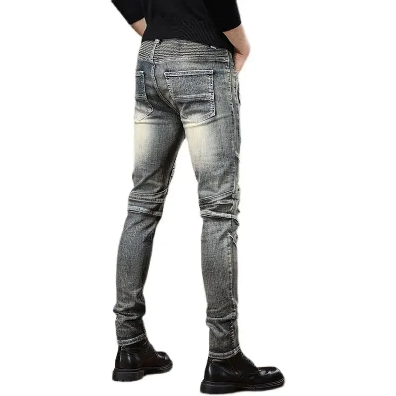 Slim Fit Graphic Trousers Men's Jeans Skinny Punk Male Cowboy Pants Tight Pipe Denim Harajuku Classic Washed Korean Fashion Kpop