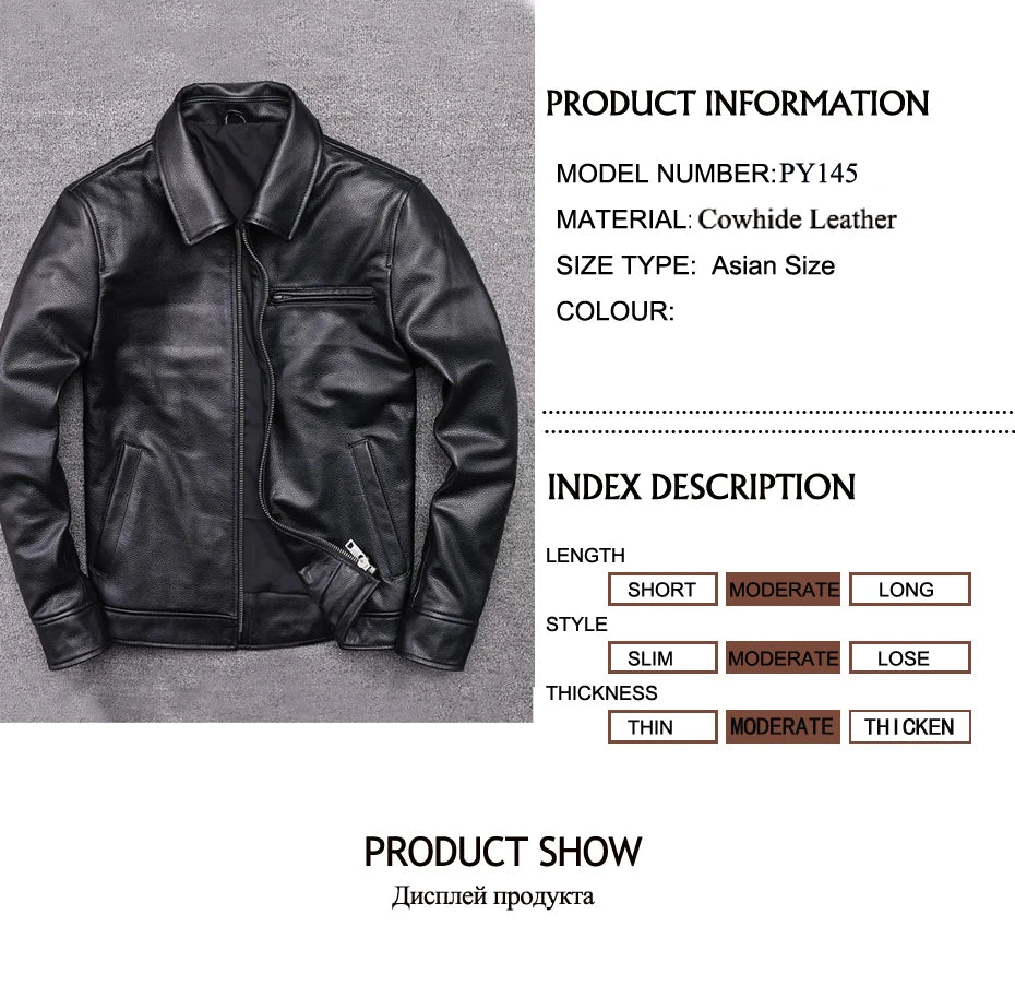 genuine leather jacket for men 100% real natural leather coat Classic casual style cowhide jacket vintage quality biker leather
