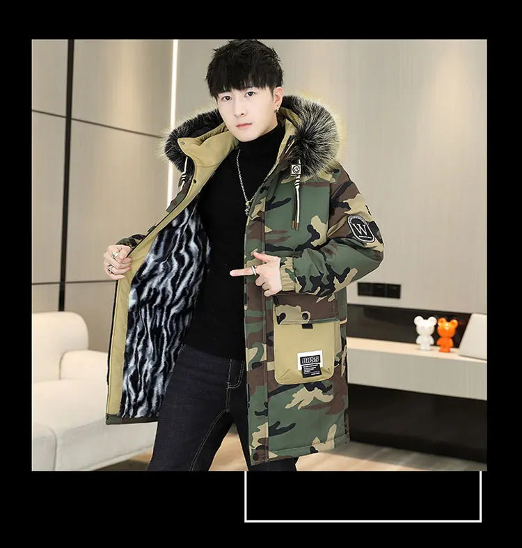 Autumn Winter New Thicken Warm Jacket Men Hooded Parkas Coat Fleece Trendy brand Streetwear ins wool jacket
