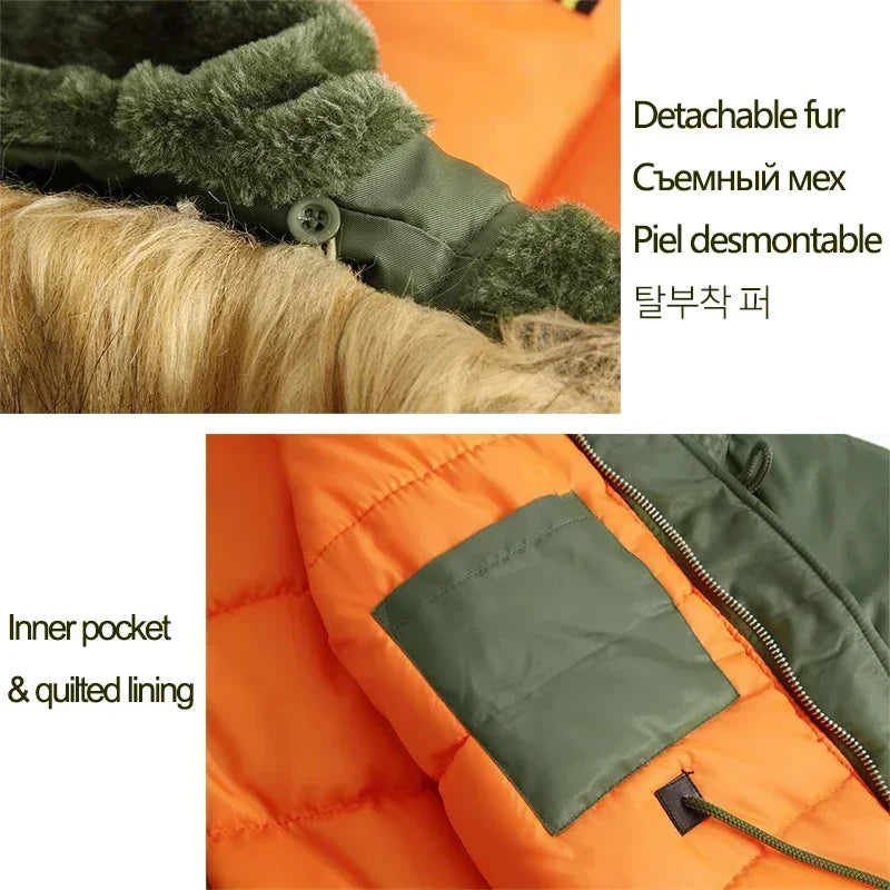 Large Size Military Plus Size Fur Hood Long Waterproof Windproof New Winter Parka Thick Men Outwear Jacket Coat USA SIZE Parkas