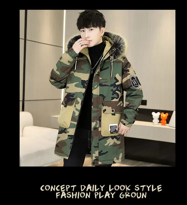 Autumn Winter New Thicken Warm Jacket Men Hooded Parkas Coat Fleece Trendy brand Streetwear ins wool jacket