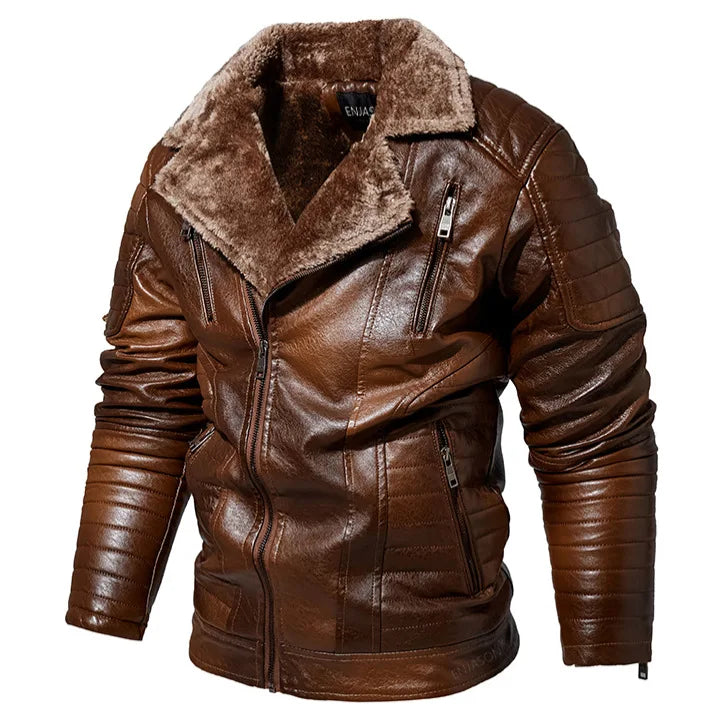 Men Fashion Leather Jacket Men Autumn Motorcycle Slim Fleece Jacket Coat Men Winter Outdoor Casual Motor Biker PU Leather Jacket