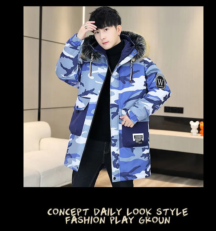 Autumn Winter New Thicken Warm Jacket Men Hooded Parkas Coat Fleece Trendy brand Streetwear ins wool jacket