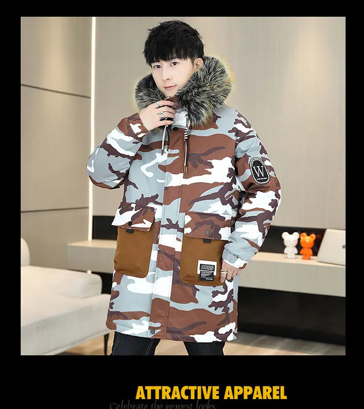Autumn Winter New Thicken Warm Jacket Men Hooded Parkas Coat Fleece Trendy brand Streetwear ins wool jacket