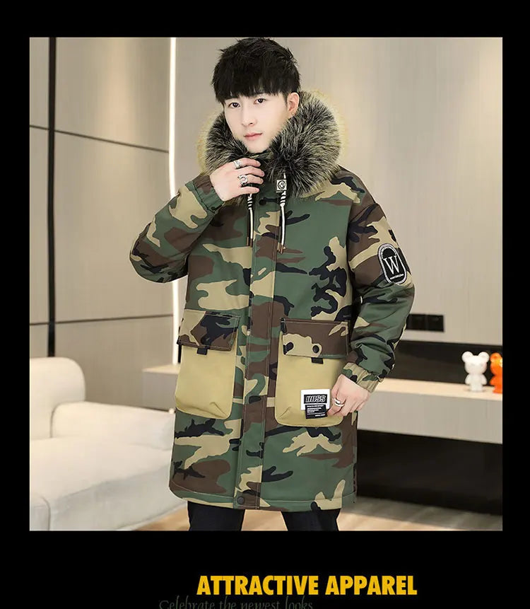 Autumn Winter New Thicken Warm Jacket Men Hooded Parkas Coat Fleece Trendy brand Streetwear ins wool jacket
