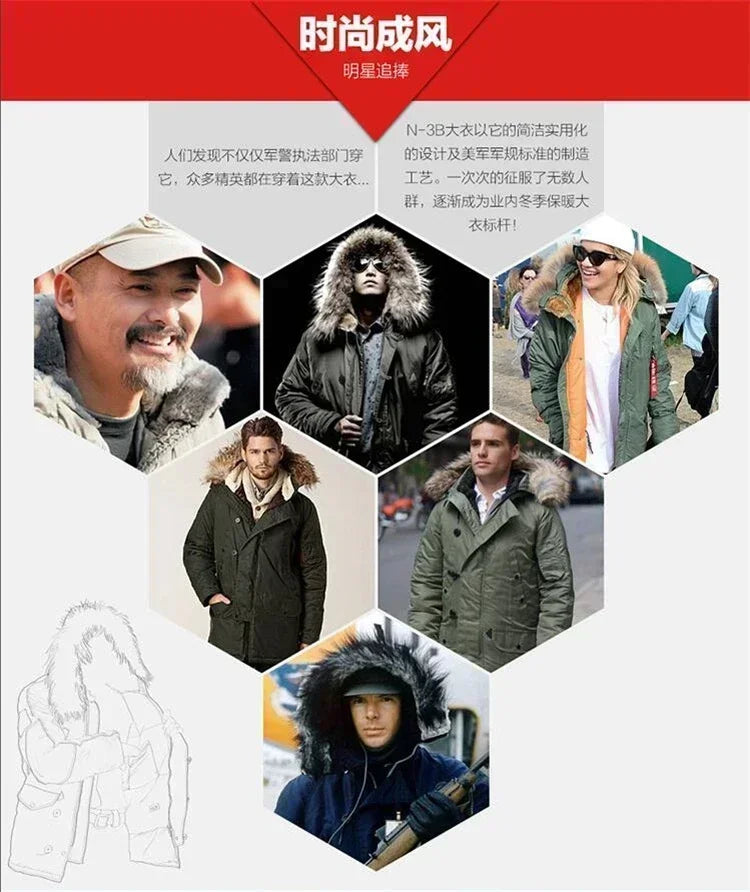 Large Size Military Plus Size Fur Hood Long Waterproof Windproof New Winter Parka Thick Men Outwear Jacket Coat USA SIZE Parkas