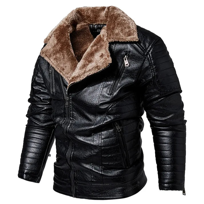 Men Fashion Leather Jacket Men Autumn Motorcycle Slim Fleece Jacket Coat Men Winter Outdoor Casual Motor Biker PU Leather Jacket