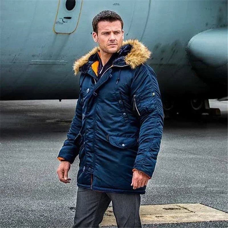 Large Size Military Plus Size Fur Hood Long Waterproof Windproof New Winter Parka Thick Men Outwear Jacket Coat USA SIZE Parkas