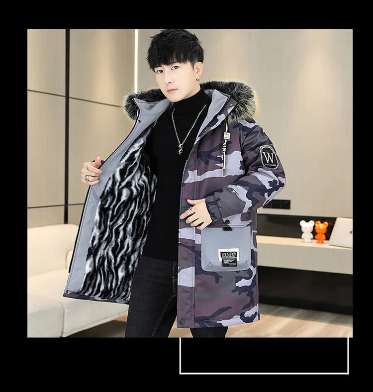 Autumn Winter New Thicken Warm Jacket Men Hooded Parkas Coat Fleece Trendy brand Streetwear ins wool jacket