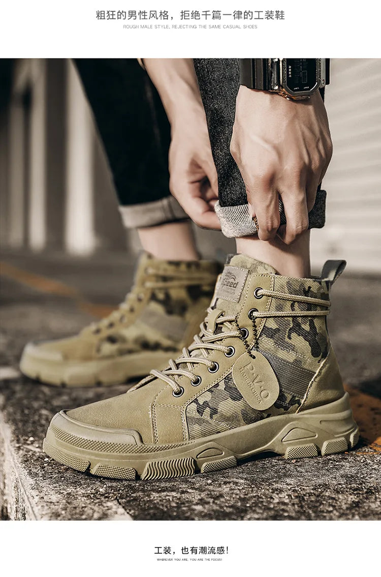 Men Boots Casual Outdoor Desert Boots Autumn Fashion Camouflage Lace-up Platform Shoes Man  Botas Masculina Zapatos Hombre