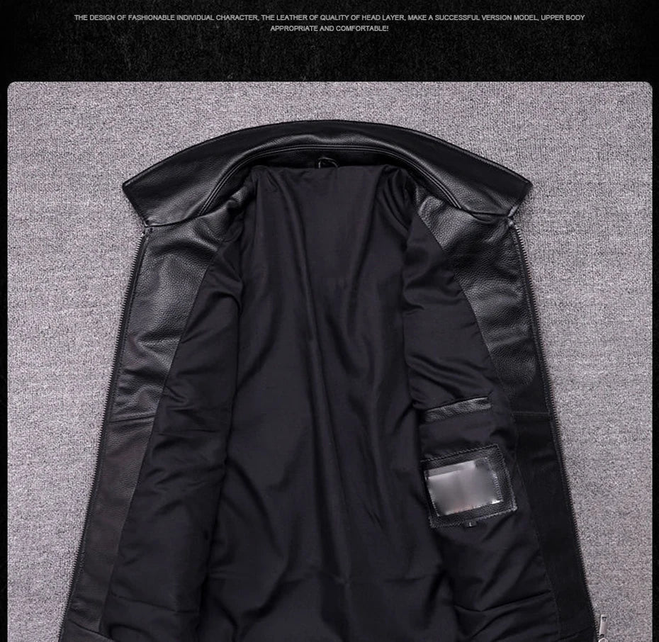 genuine leather jacket for men 100% real natural leather coat Classic casual style cowhide jacket vintage quality biker leather