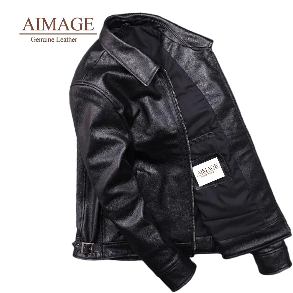 genuine leather jacket for men 100% real natural leather coat Classic casual style cowhide jacket vintage quality biker leather