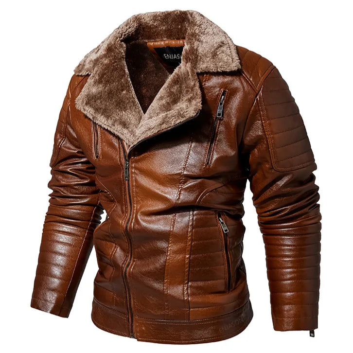 Men Fashion Leather Jacket Men Autumn Motorcycle Slim Fleece Jacket Coat Men Winter Outdoor Casual Motor Biker PU Leather Jacket