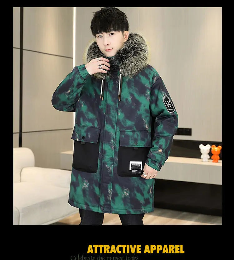 Autumn Winter New Thicken Warm Jacket Men Hooded Parkas Coat Fleece Trendy brand Streetwear ins wool jacket