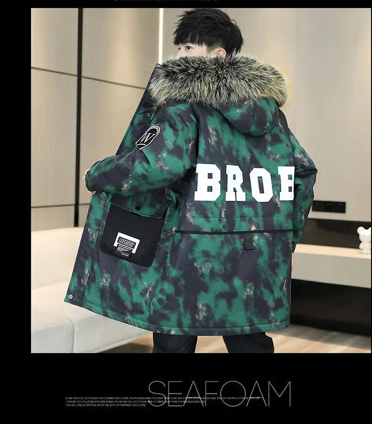 Autumn Winter New Thicken Warm Jacket Men Hooded Parkas Coat Fleece Trendy brand Streetwear ins wool jacket