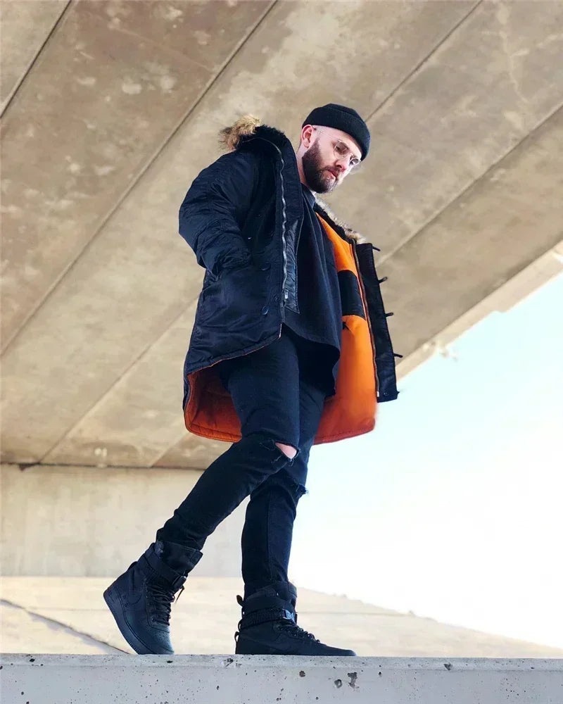 Large Size Military Plus Size Fur Hood Long Waterproof Windproof New Winter Parka Thick Men Outwear Jacket Coat USA SIZE Parkas
