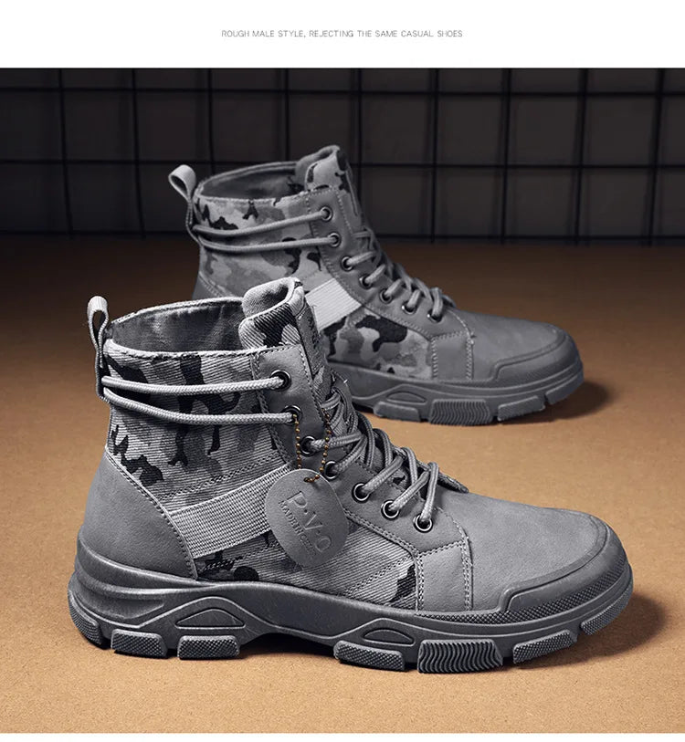 Men Boots Casual Outdoor Desert Boots Autumn Fashion Camouflage Lace-up Platform Shoes Man  Botas Masculina Zapatos Hombre