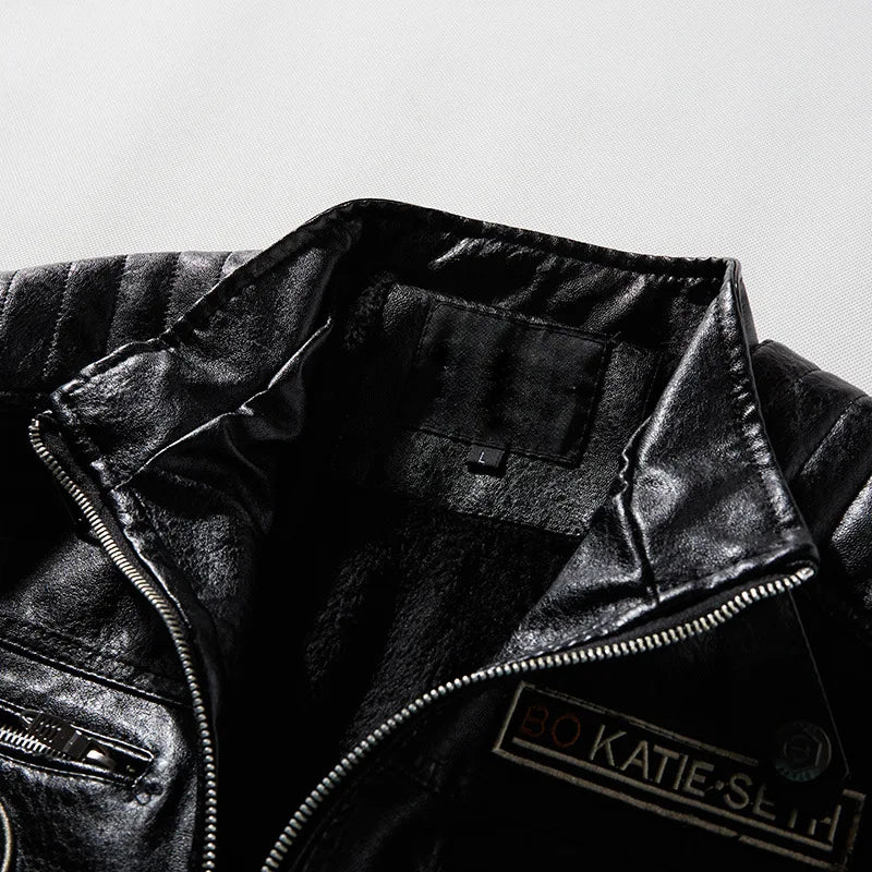 New Men's Winter Men High Quality Fashion Fleece Lining Coat Leather Jacket Motorcycle Style Casual Jackets Black Warm Overcoat
