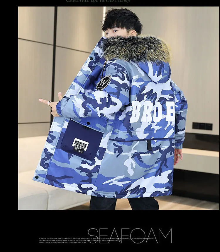 Autumn Winter New Thicken Warm Jacket Men Hooded Parkas Coat Fleece Trendy brand Streetwear ins wool jacket