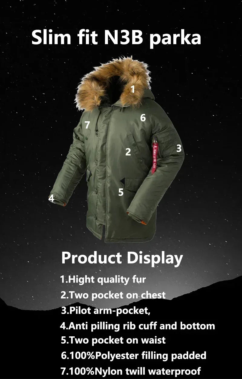 Large Size Military Plus Size Fur Hood Long Waterproof Windproof New Winter Parka Thick Men Outwear Jacket Coat USA SIZE Parkas