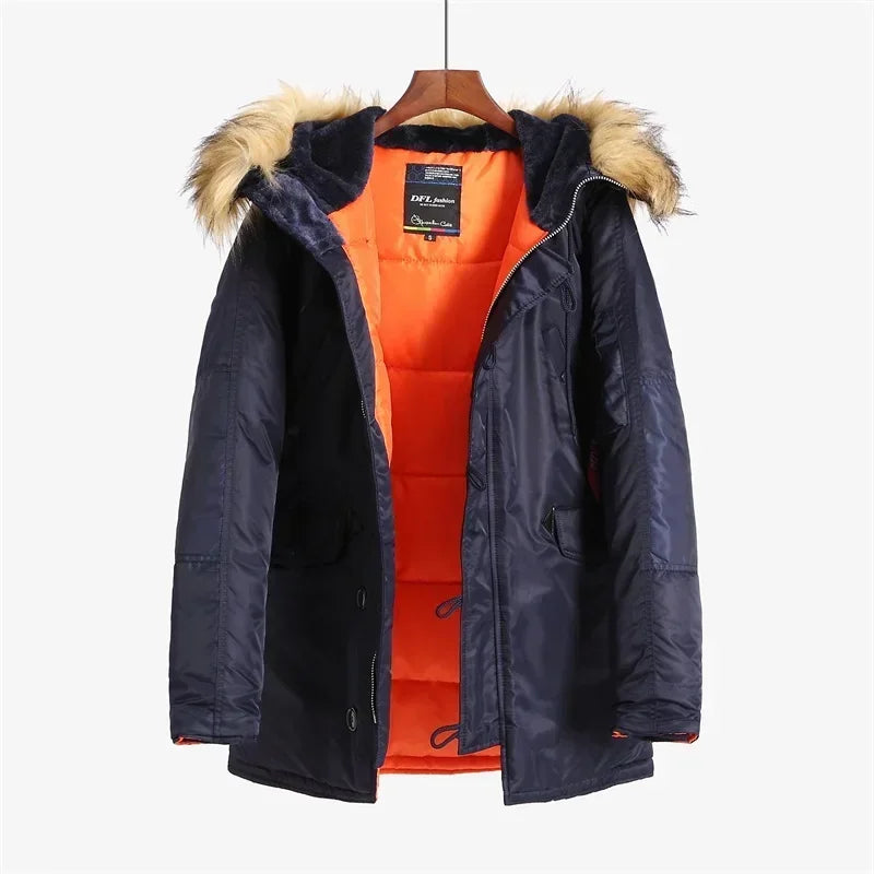 Large Size Military Plus Size Fur Hood Long Waterproof Windproof New Winter Parka Thick Men Outwear Jacket Coat USA SIZE Parkas