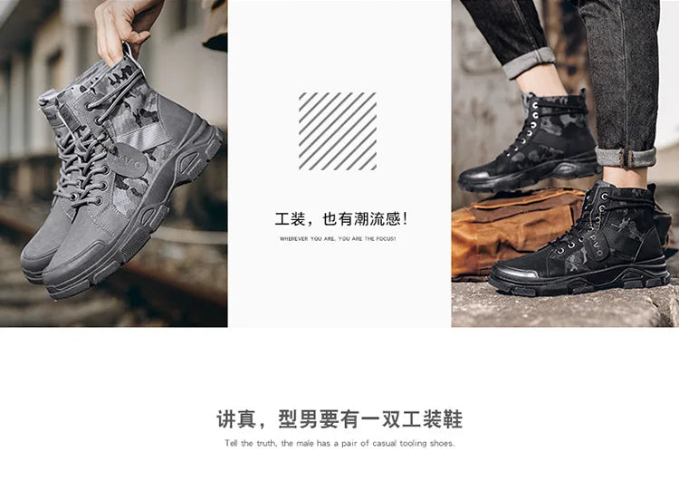 Men Boots Casual Outdoor Desert Boots Autumn Fashion Camouflage Lace-up Platform Shoes Man  Botas Masculina Zapatos Hombre