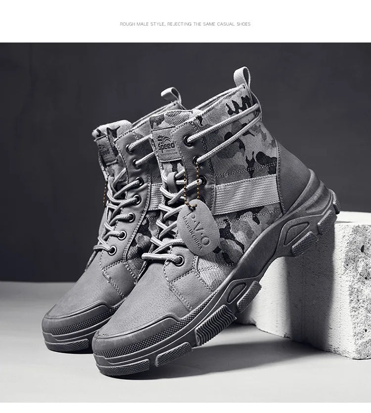 Men Boots Casual Outdoor Desert Boots Autumn Fashion Camouflage Lace-up Platform Shoes Man  Botas Masculina Zapatos Hombre