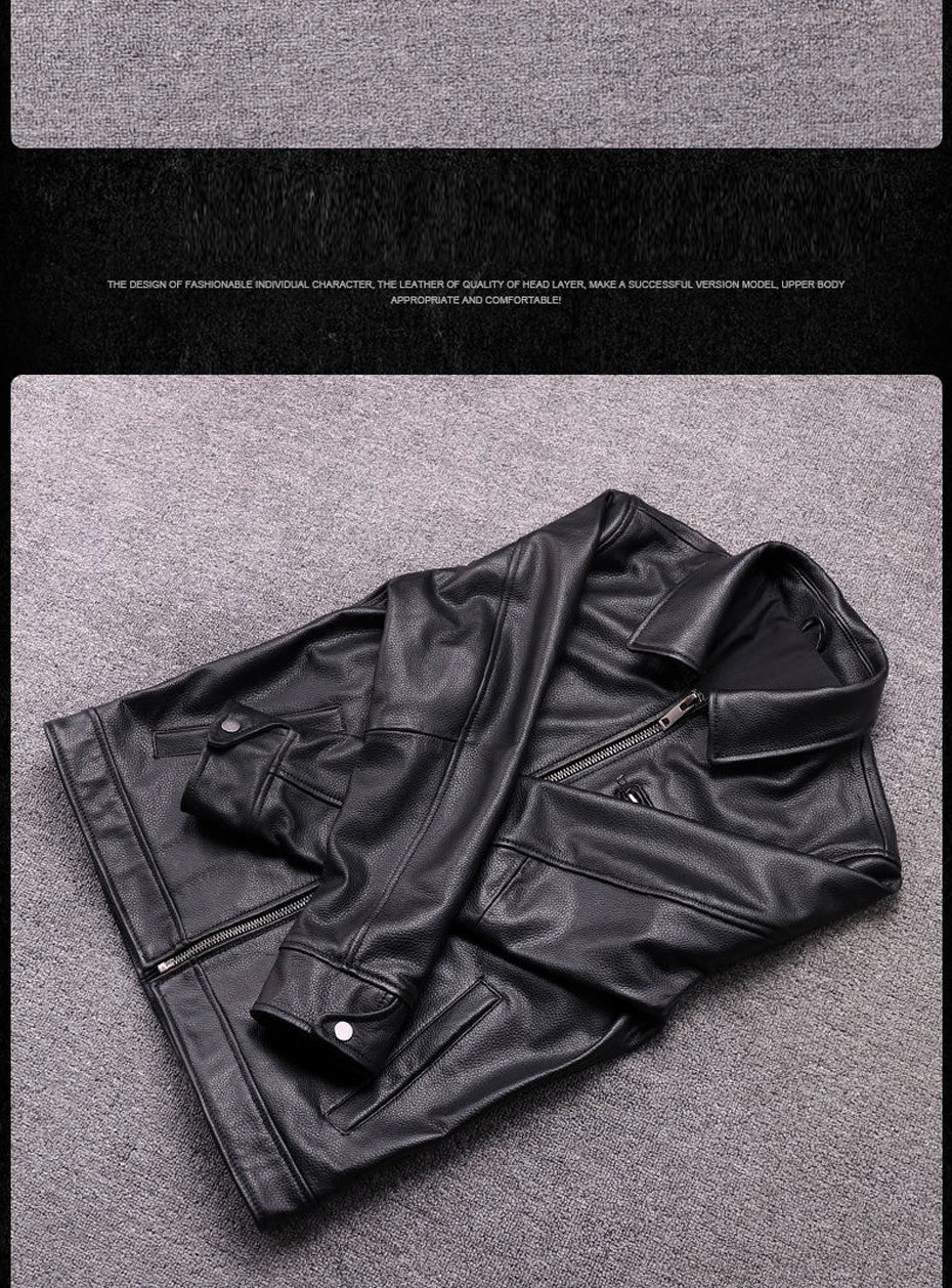 genuine leather jacket for men 100% real natural leather coat Classic casual style cowhide jacket vintage quality biker leather