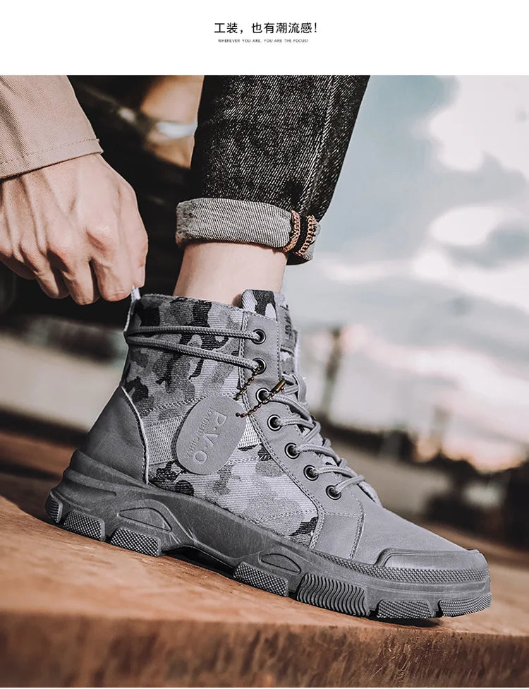 Men Boots Casual Outdoor Desert Boots Autumn Fashion Camouflage Lace-up Platform Shoes Man  Botas Masculina Zapatos Hombre