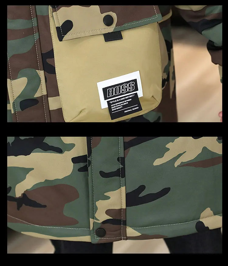 Autumn Winter New Thicken Warm Jacket Men Hooded Parkas Coat Fleece Trendy brand Streetwear ins wool jacket