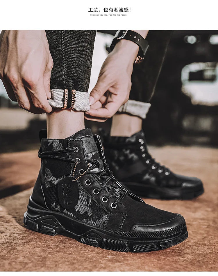 Men Boots Casual Outdoor Desert Boots Autumn Fashion Camouflage Lace-up Platform Shoes Man  Botas Masculina Zapatos Hombre